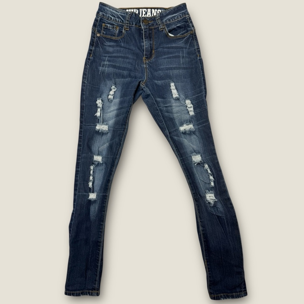 VIP Dark Blue Ripped Skinny Jeans Size 0/24 streetwear